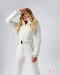 Macacão Ski Off White com Gola de Pelo