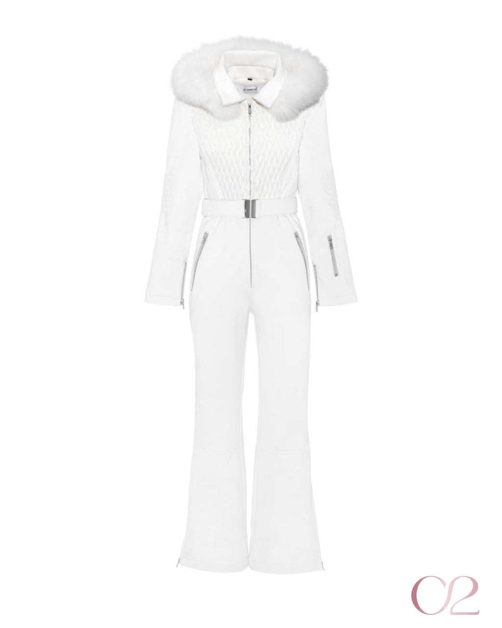 Macacão Ski Off White com Gola de Pelo