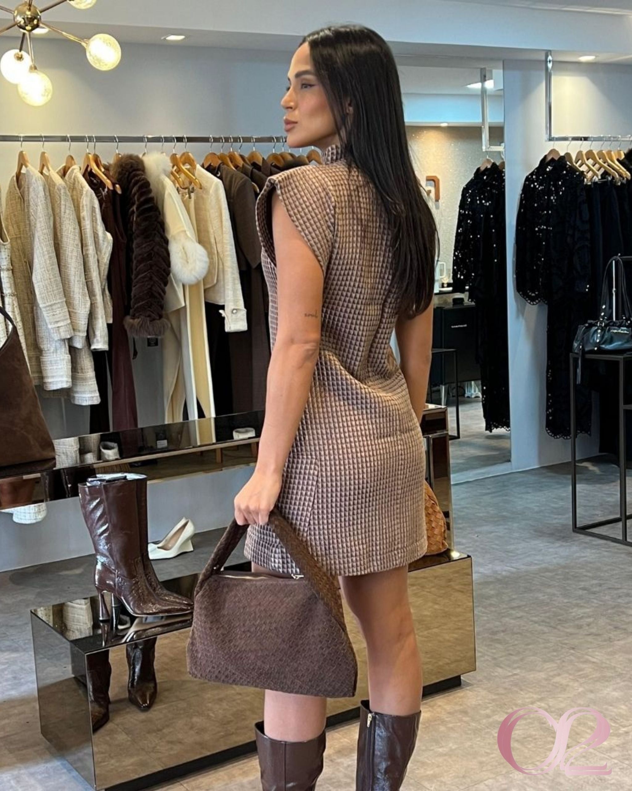 Vestido Tweed Marrom Anne Fernandes