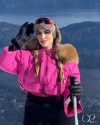 Jaqueta Ski Pink com Gola de Pelo