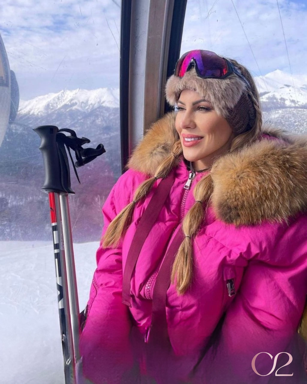 Jaqueta Ski Pink com Gola de Pelo