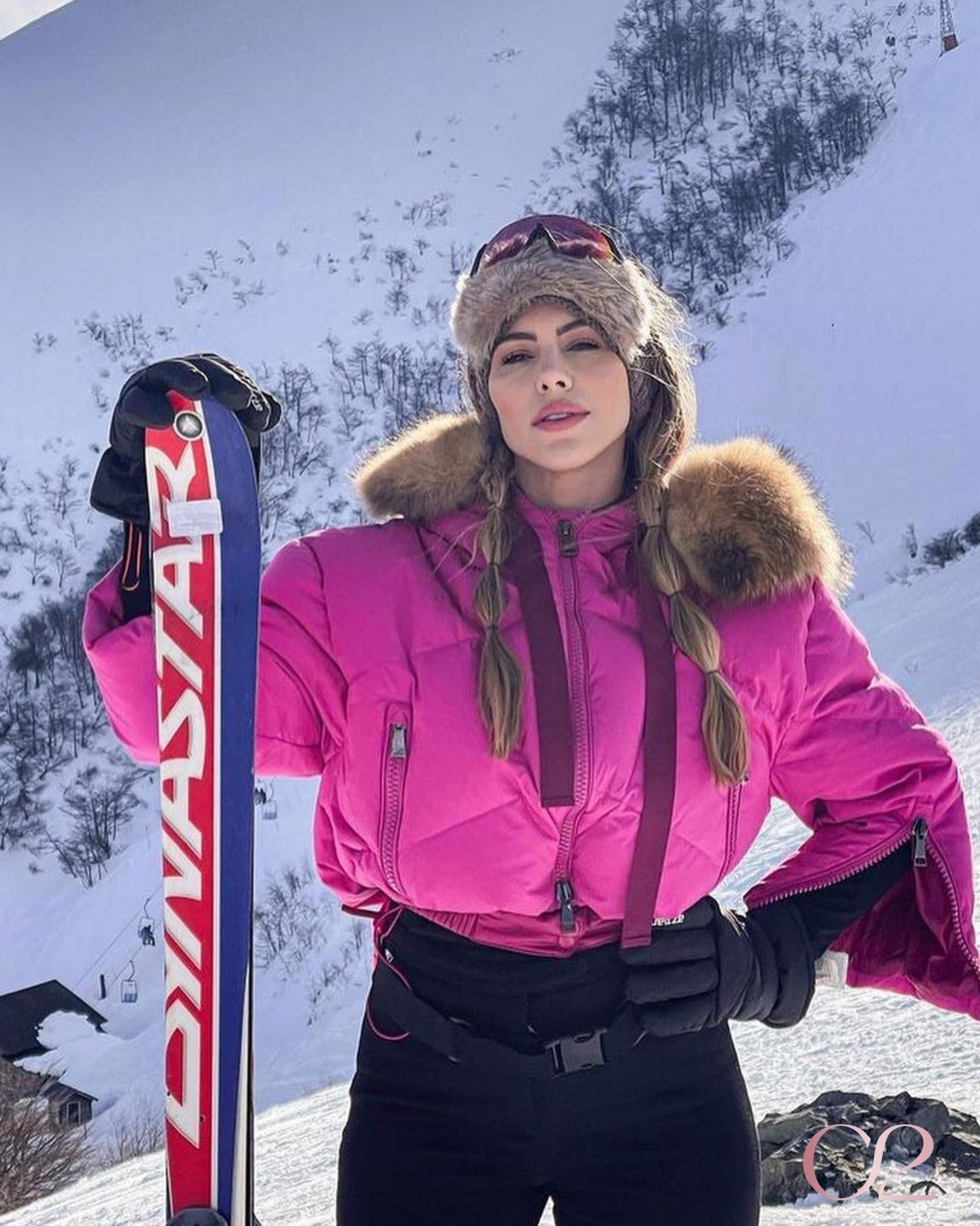 Jaqueta Ski Pink com Gola de Pelo