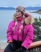 Jaqueta Ski Pink com Gola de Pelo