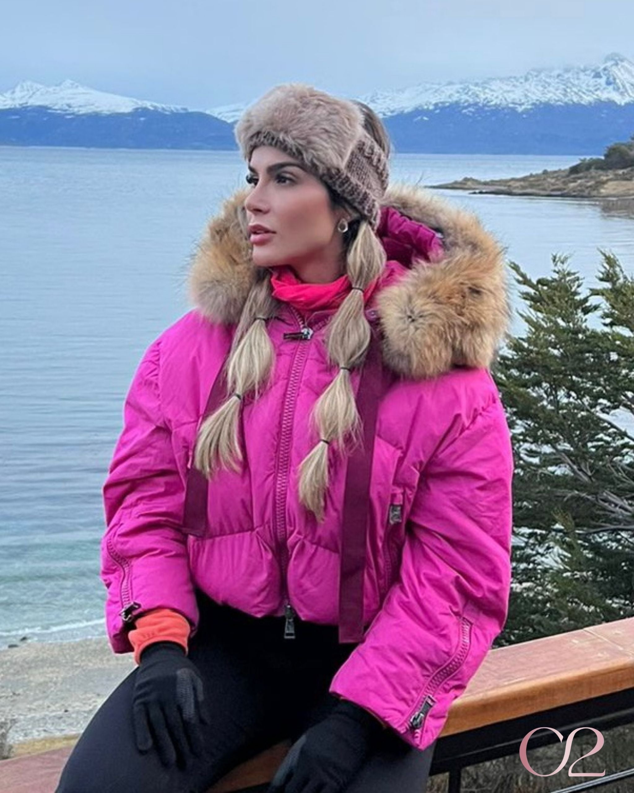 Jaqueta Ski Pink com Gola de Pelo