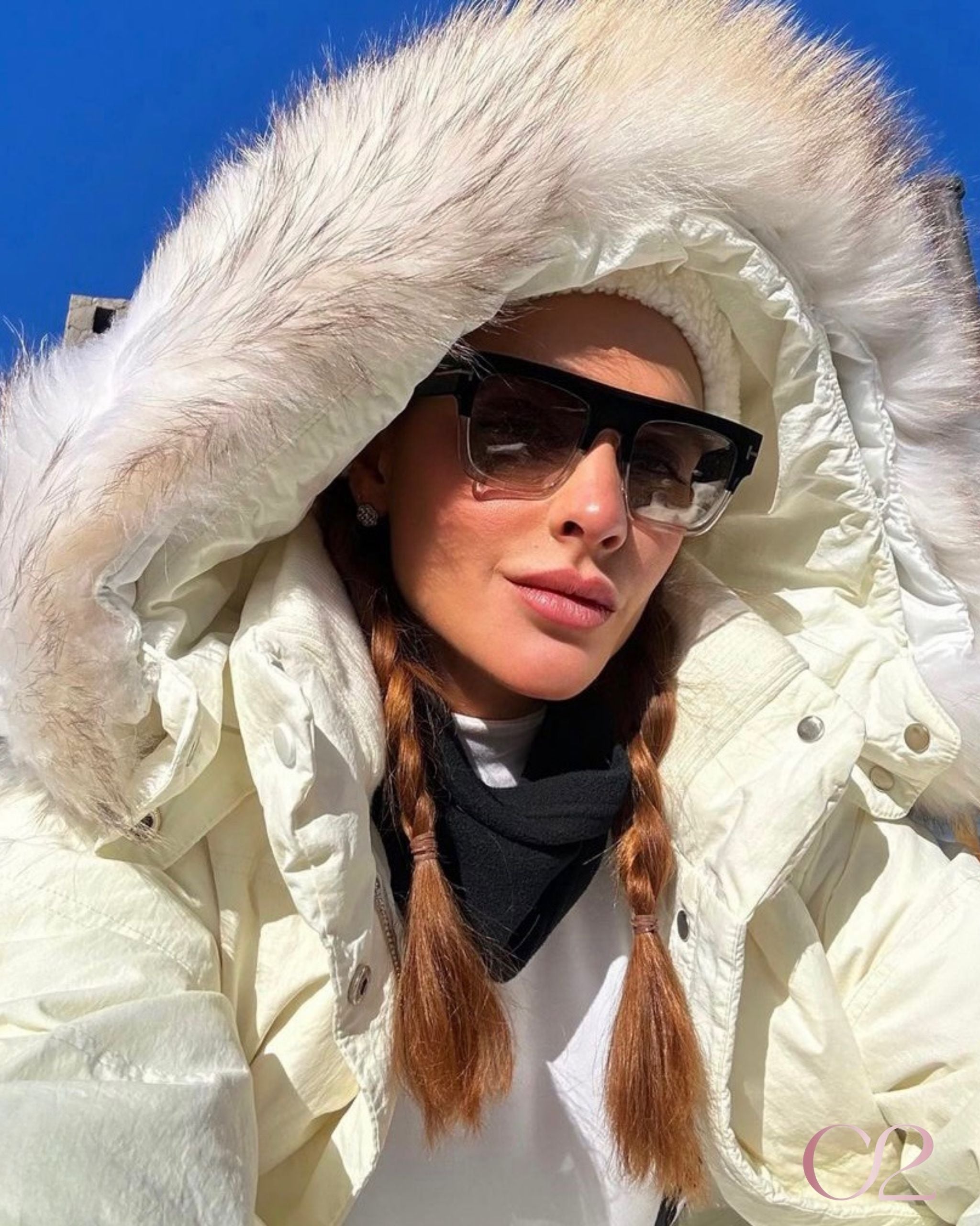Casaco Ski Off White com Gola de Pelo