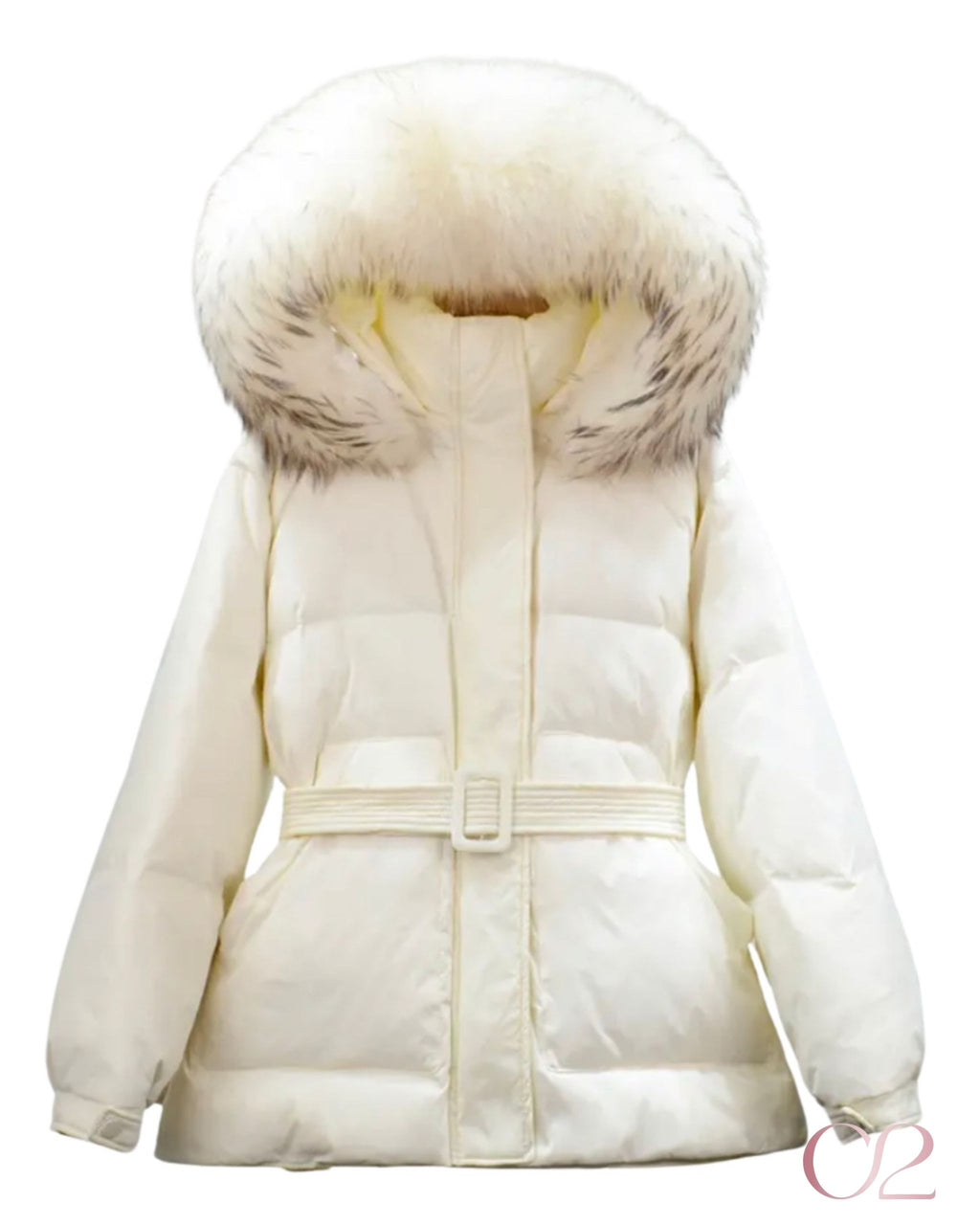 Casaco Ski Off White com Gola de Pelo