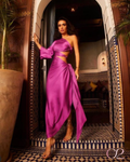 Vestido Cetim Fuscia com Nós